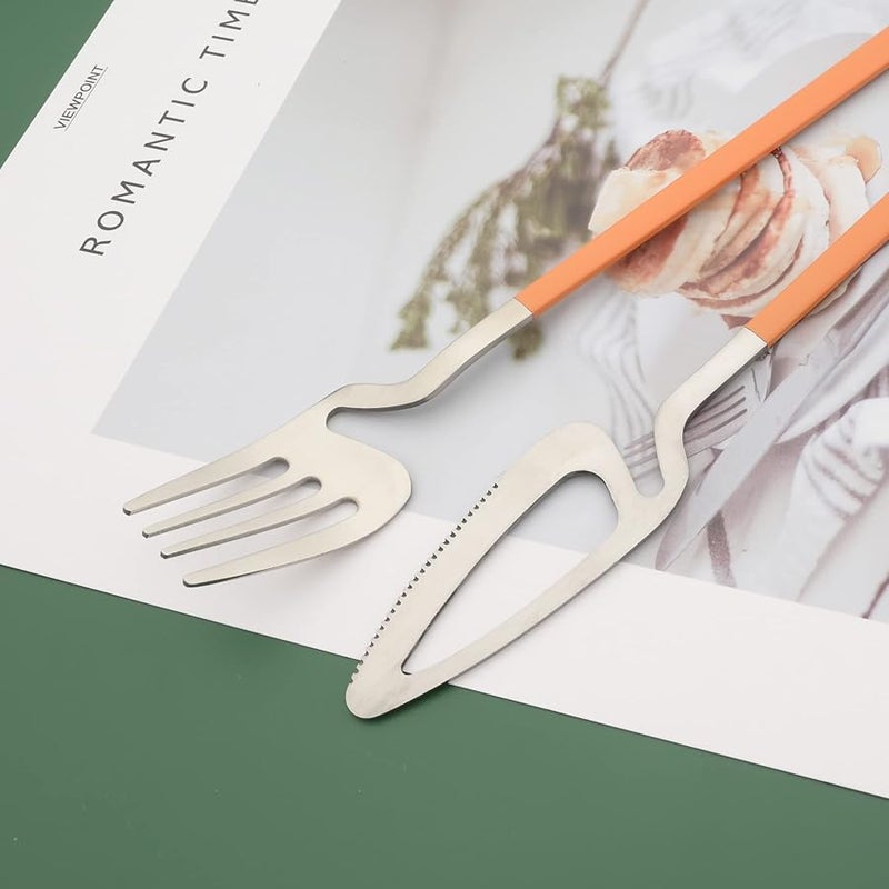 24 Pcs Orange Handle Stainless Steel Flatware Set For 6 Satin Finish Cutlery Set - Image 5